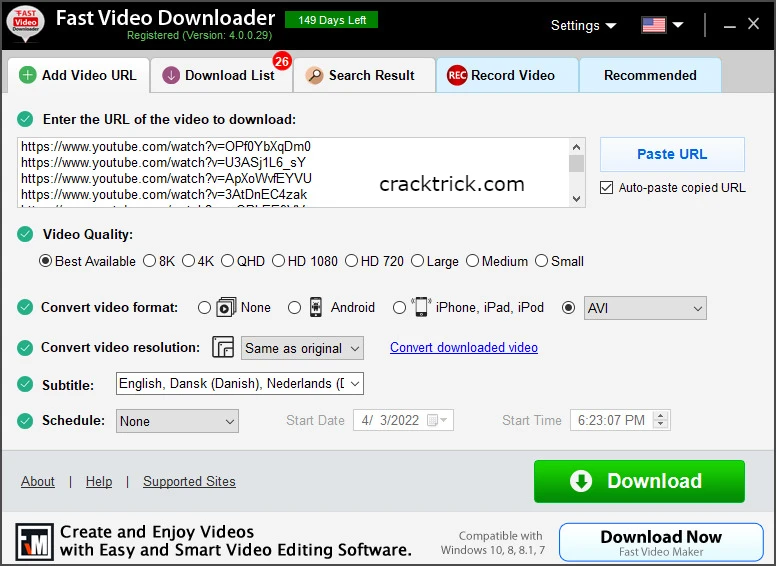   Fast Video Downloader Registration Key